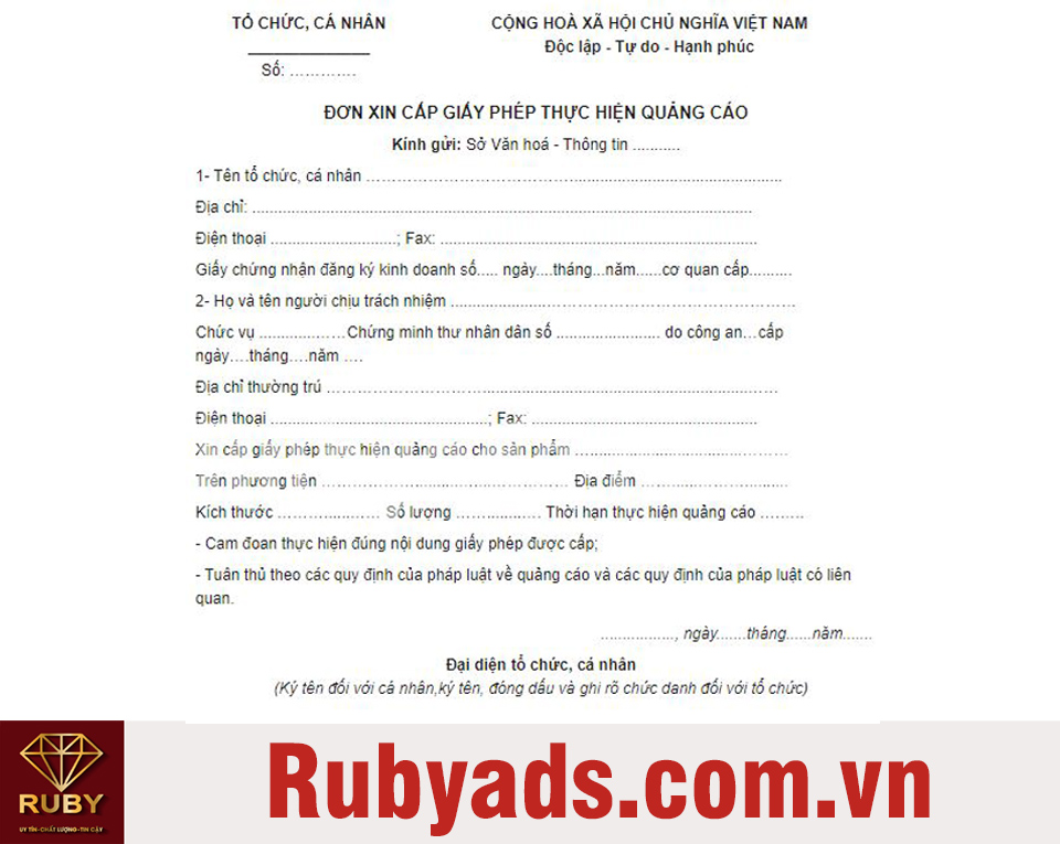 mau don xin cap giay phep quang cao