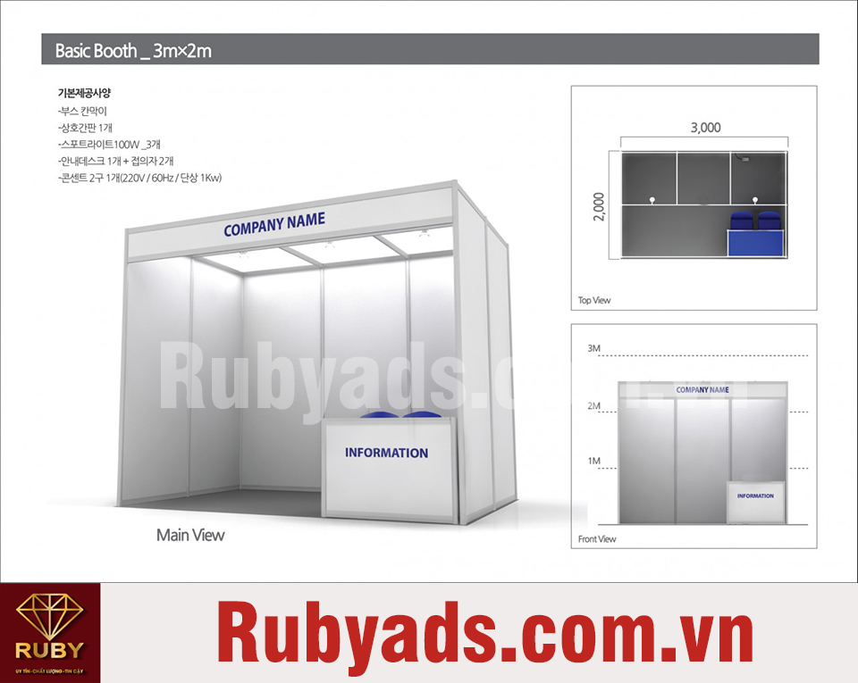 Kích thước booth gian hàng hội chợ phổ biến cho doanh nghiệp